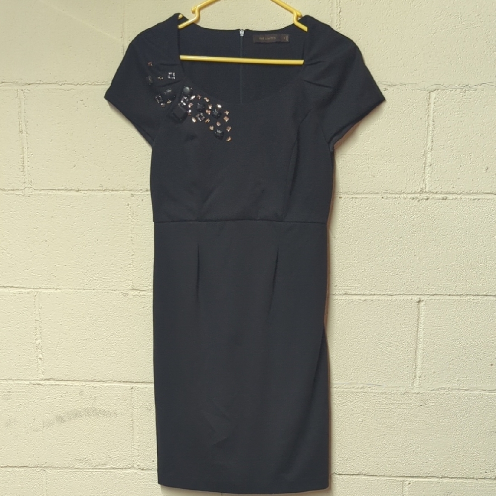 The Limited Black Midi Dress with Beaded Accent